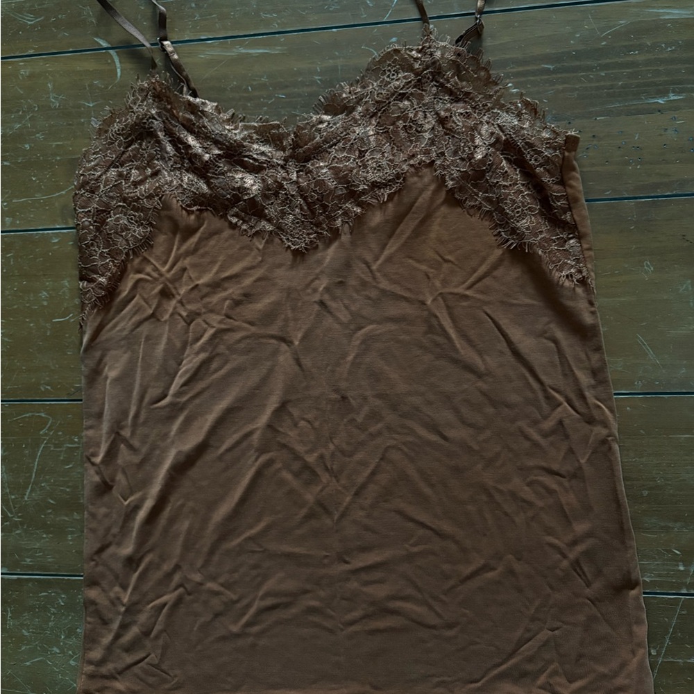 Brown Lace-Trim Camisole